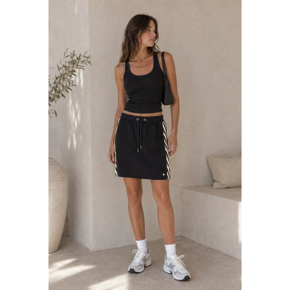 Garcia Womens Black Zebra Stripe Side Tape Mini Skirt Size M Drawstring Sporty